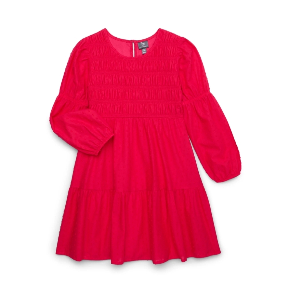Zac Kids Girls Size XL (14-16) Swiss Dot Smocked Scoop Neck Dress Barberry Red